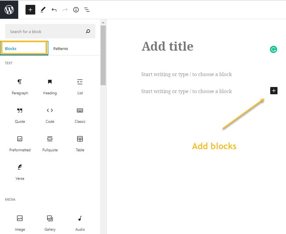 Add blocks in Gutenberg