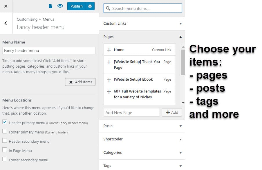 Add WordPress menu items