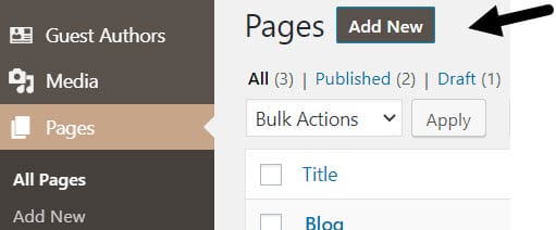Add new WordPress page