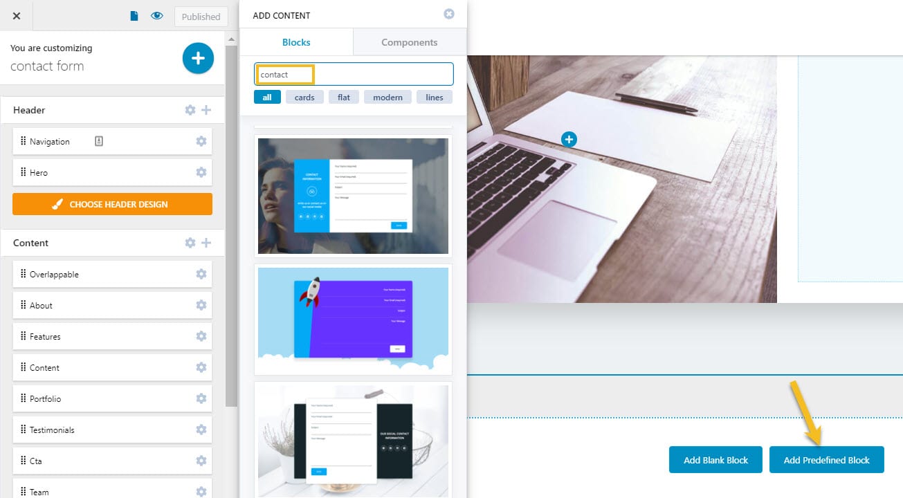 Adding a contact block to a WordPress page