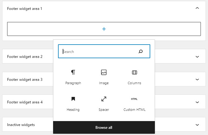 Adding blocks to the WordPress footer area