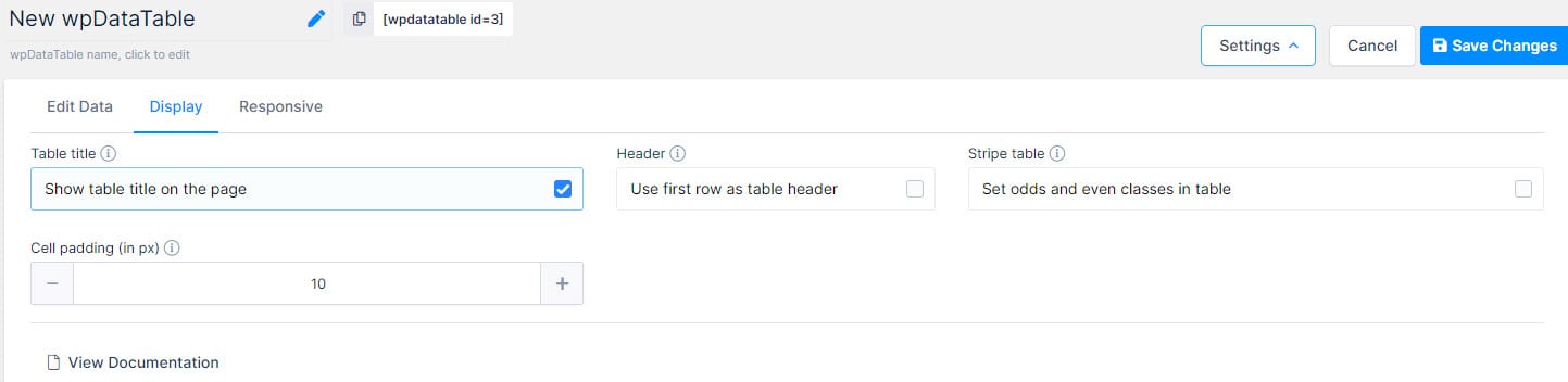 Additional table settings