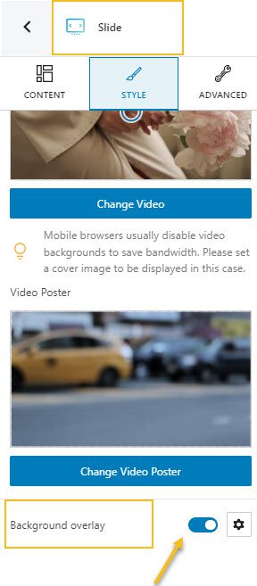 Background overlay toggled