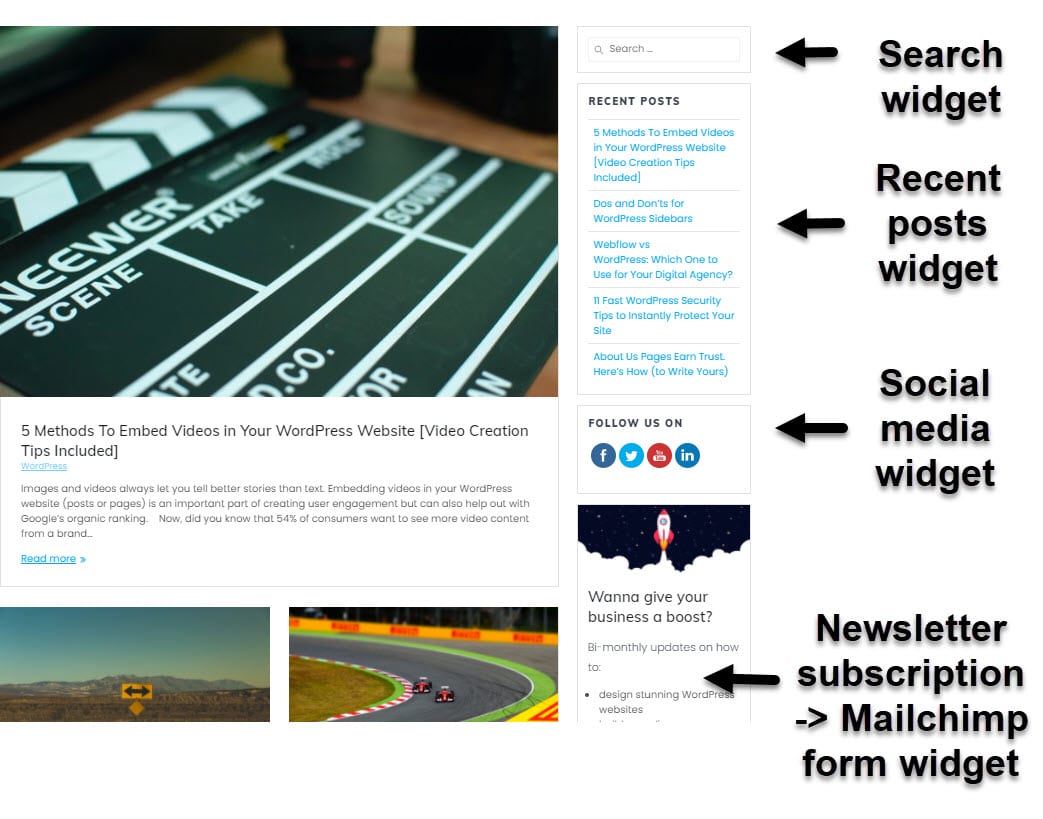 Blog sidebar menu example