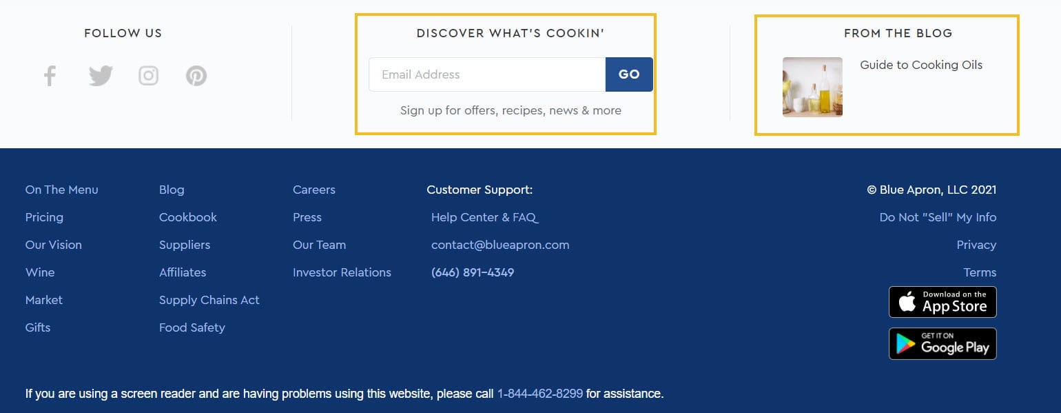 Blue Apron footer