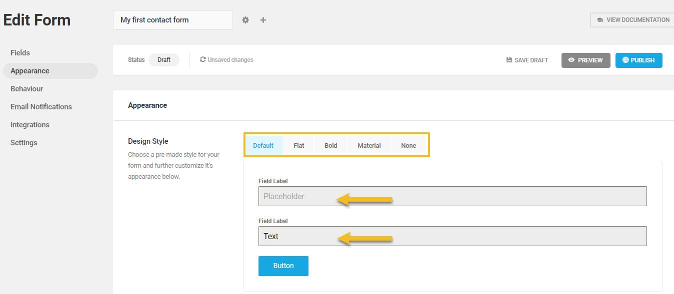 changing the design of the contact form