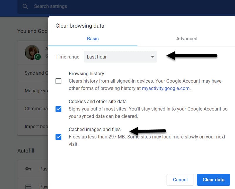 chrome basic cache clear