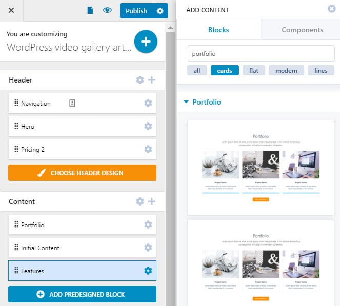 Create a WordPress video gallery using portfolio blocks