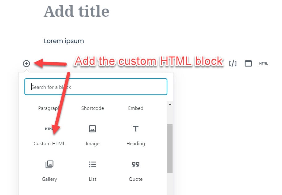 Custom HTML block in Gutenberg