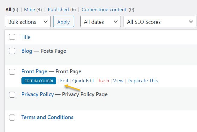 Edit a page in WordPress