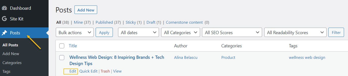 Edit a post in WordPress