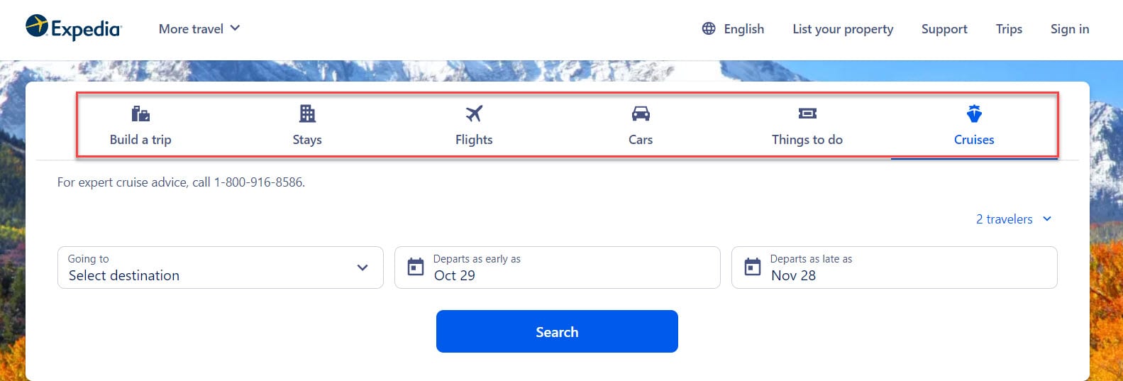 Expedia is using tabs for services
