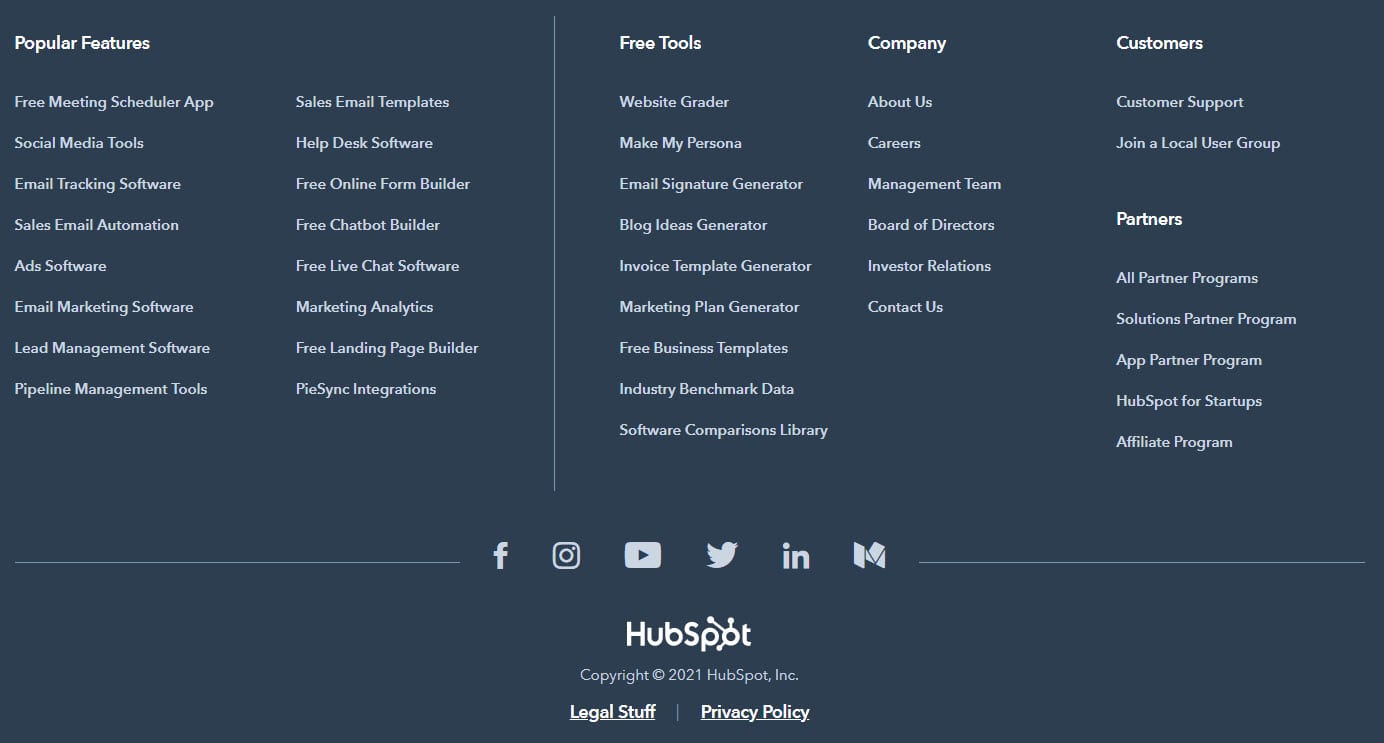 Hubspot website footer