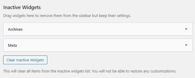 Inactive WordPress blog widgets