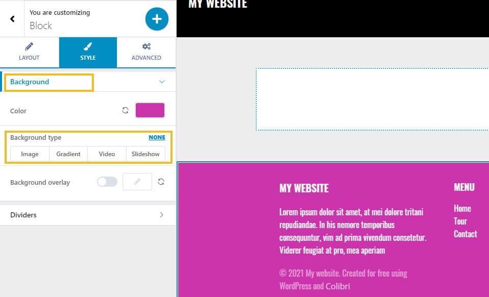 make changes to footer background