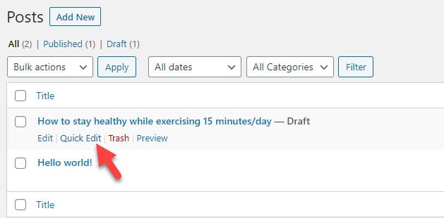 Quick Edit at the post level