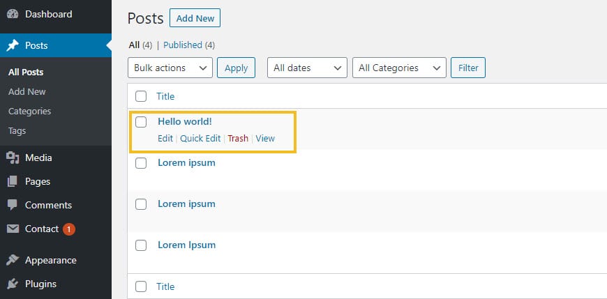 Selecting a WordPress post