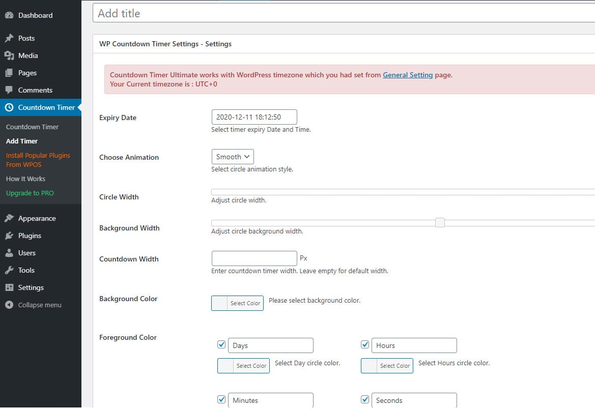 set up countdown timer plugin