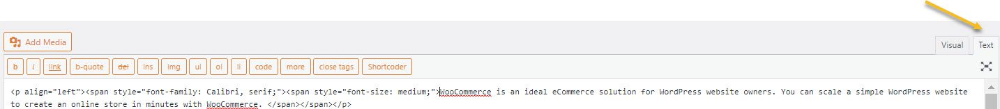 Switch to the HTML WordPress editor