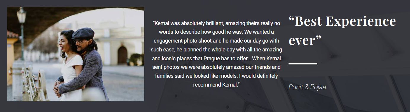 Testimonial on photography website