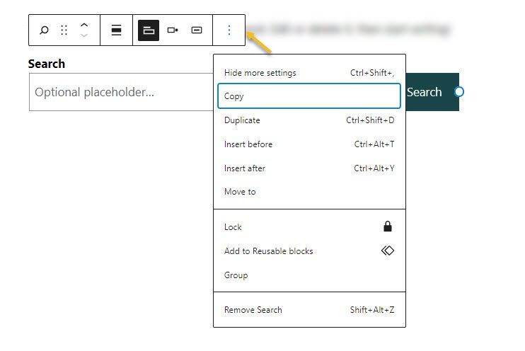 The block toolbar options