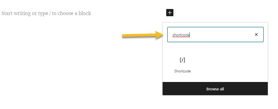 the shortcode WordPress block