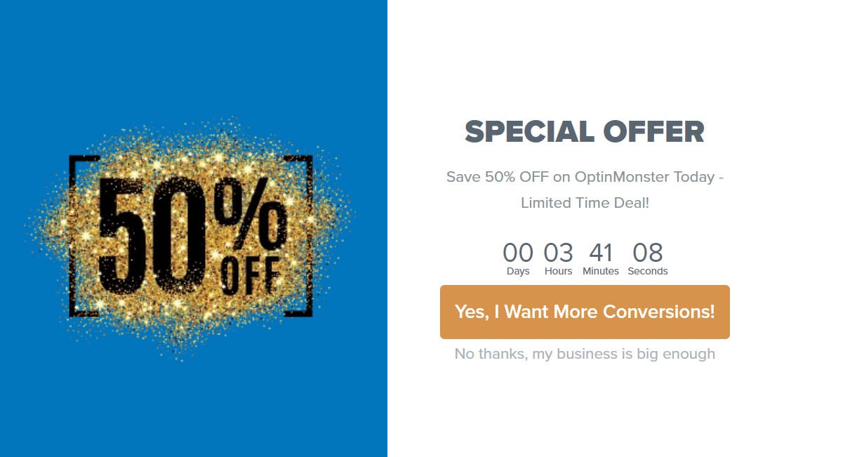 website popup with countdown timer