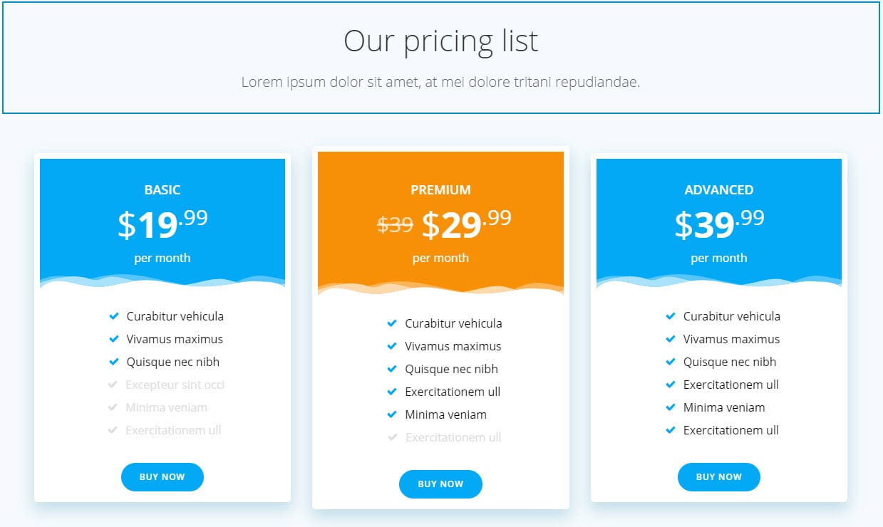 WordPress block - pricing