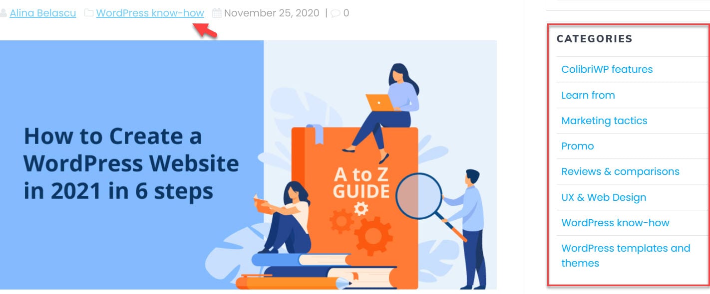 WordPress blog categories