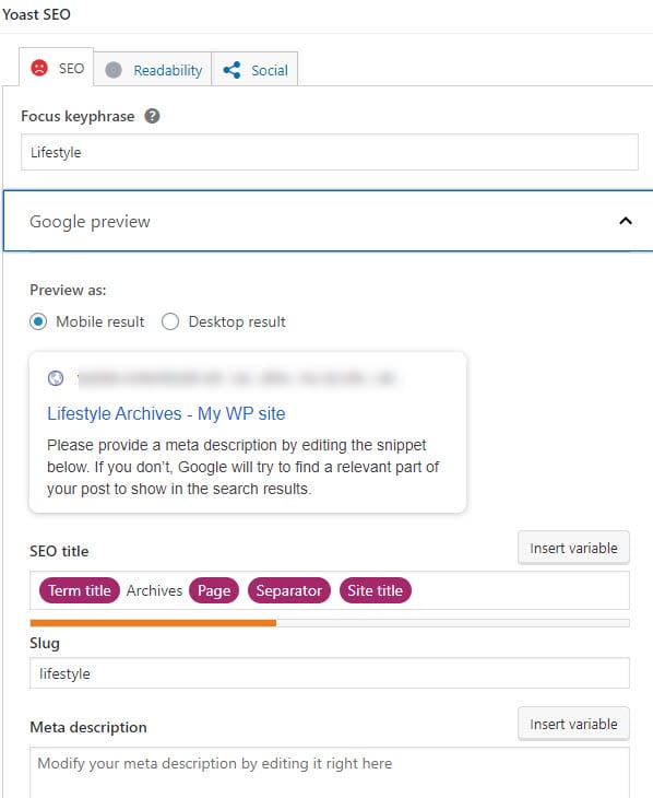 WordPress categories SEO optimization