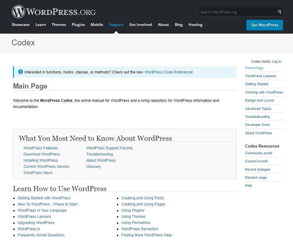 WordPress codex