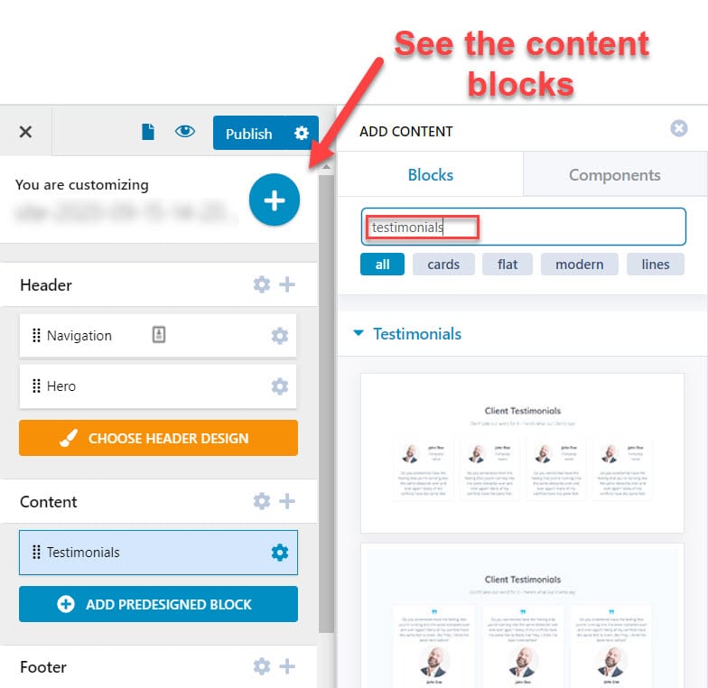 WordPress customizer testimonial blocks