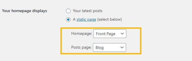 WordPress dashboard blog settings