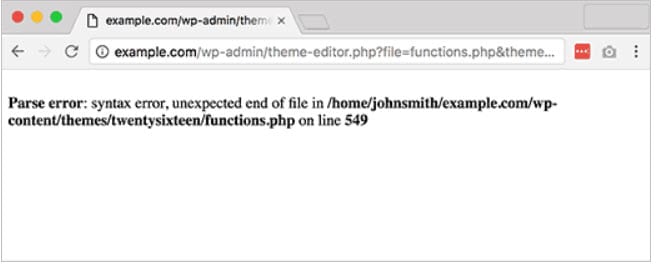 WordPress Parse or Syntax Error