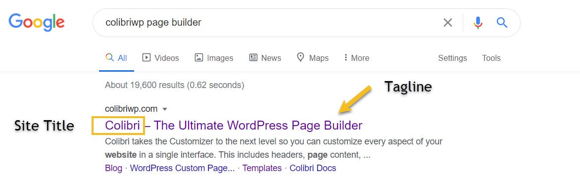 WordPress site title and tagline example