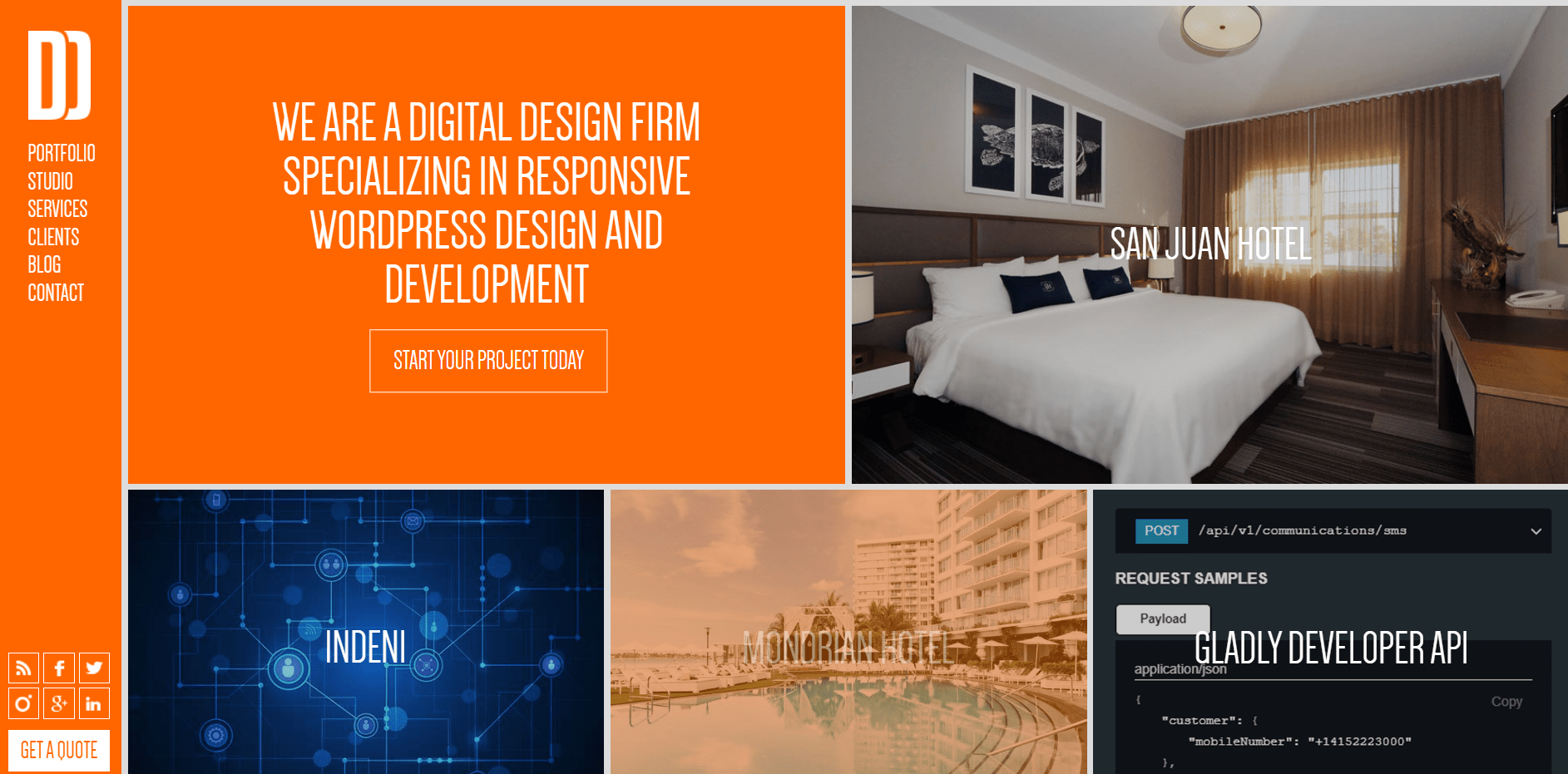 Orange and blue color palette - website example