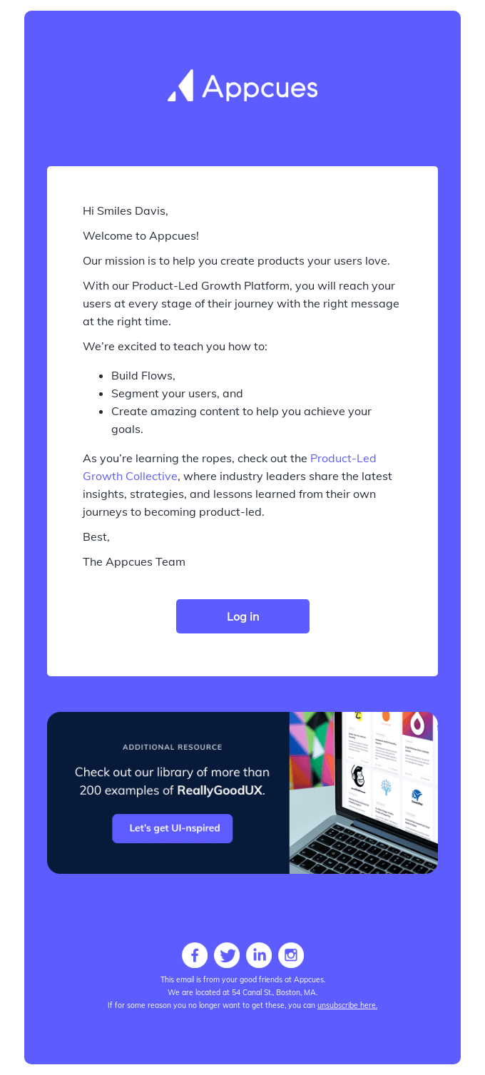 Welcome email example