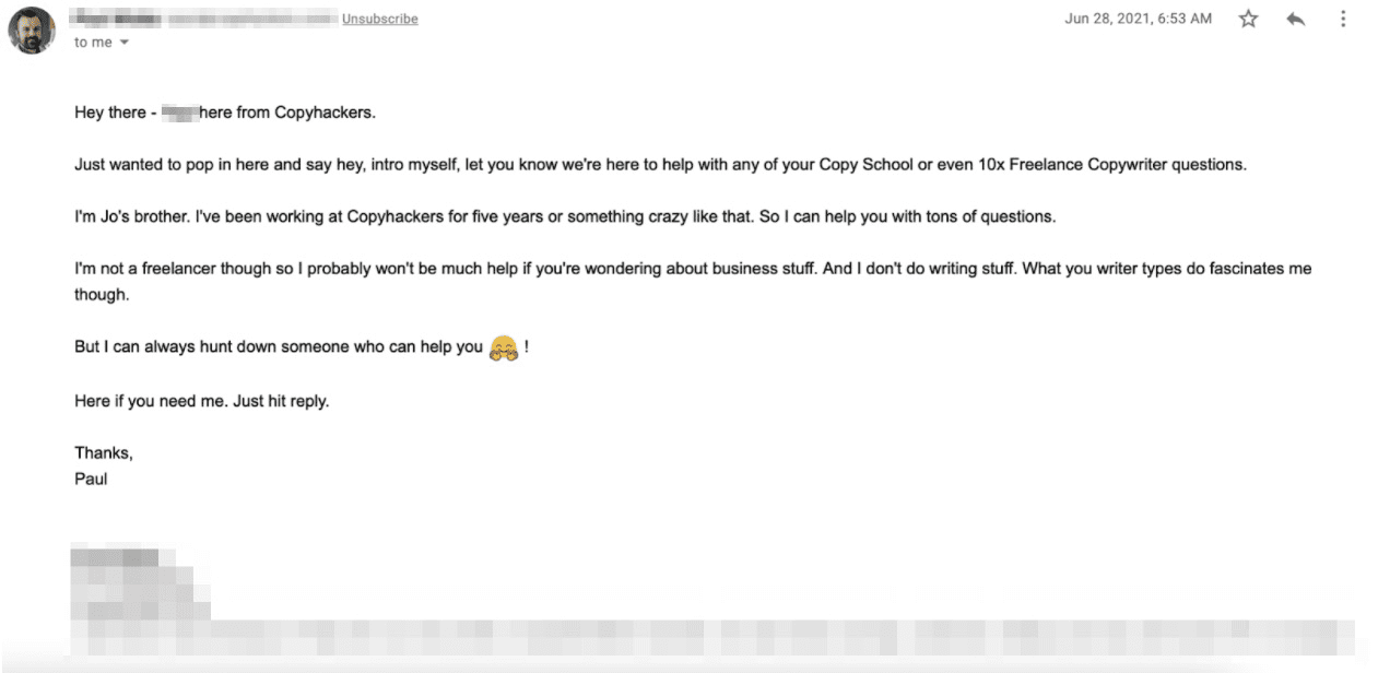 Welcome email example