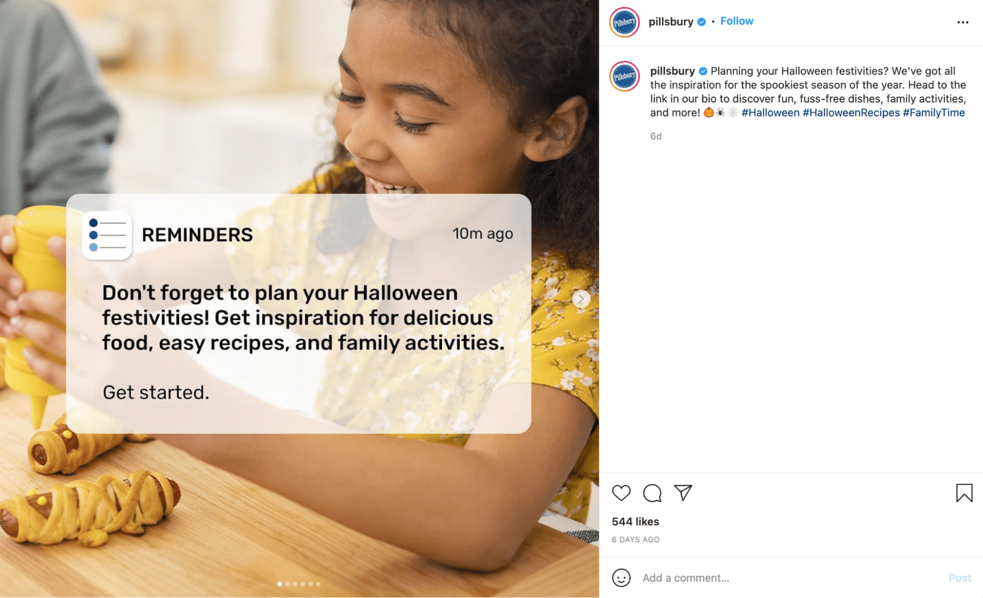 Halloween Instagram post from Pillsbury
