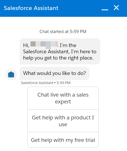 Salesforce chatbot example