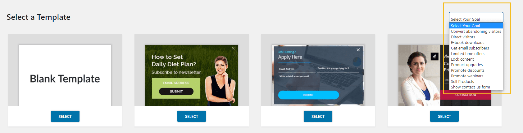 Choose pop-up template