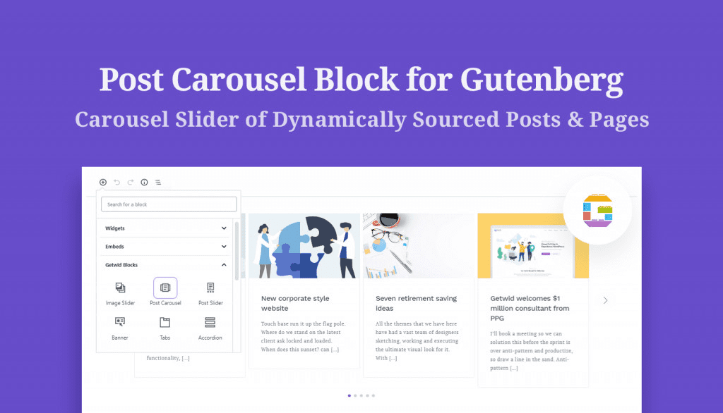 Getwid post carousel block