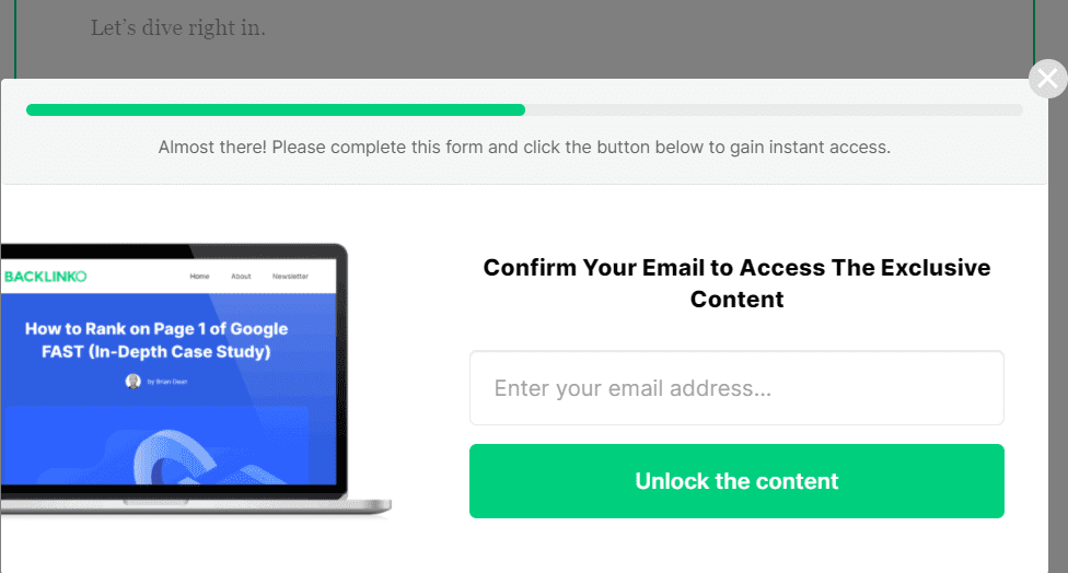 Backlinko one-click pop-up