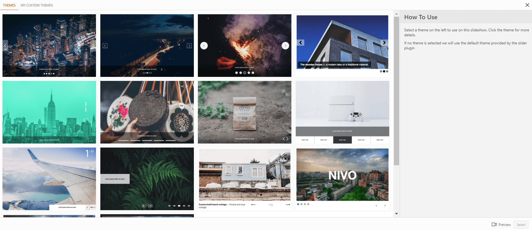 Custom gallery themes