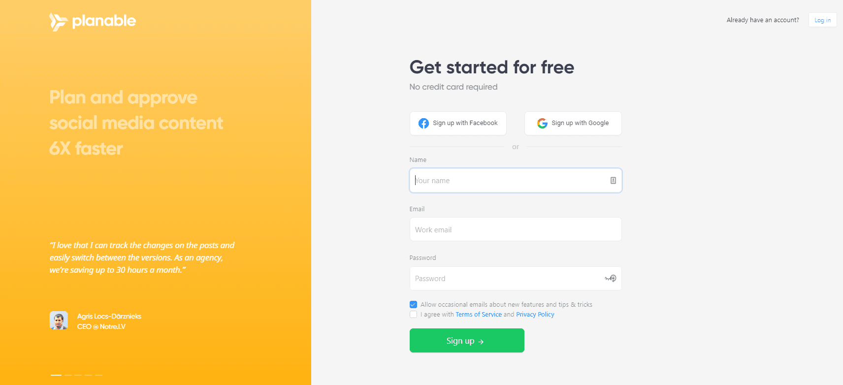 Free trial form used to capture leads