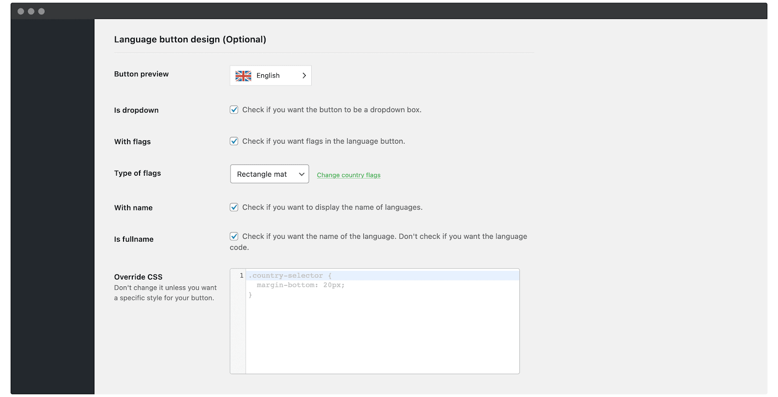 The Weglot WordPress tab