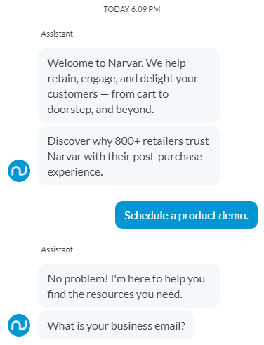 Narvar book a meeting bot