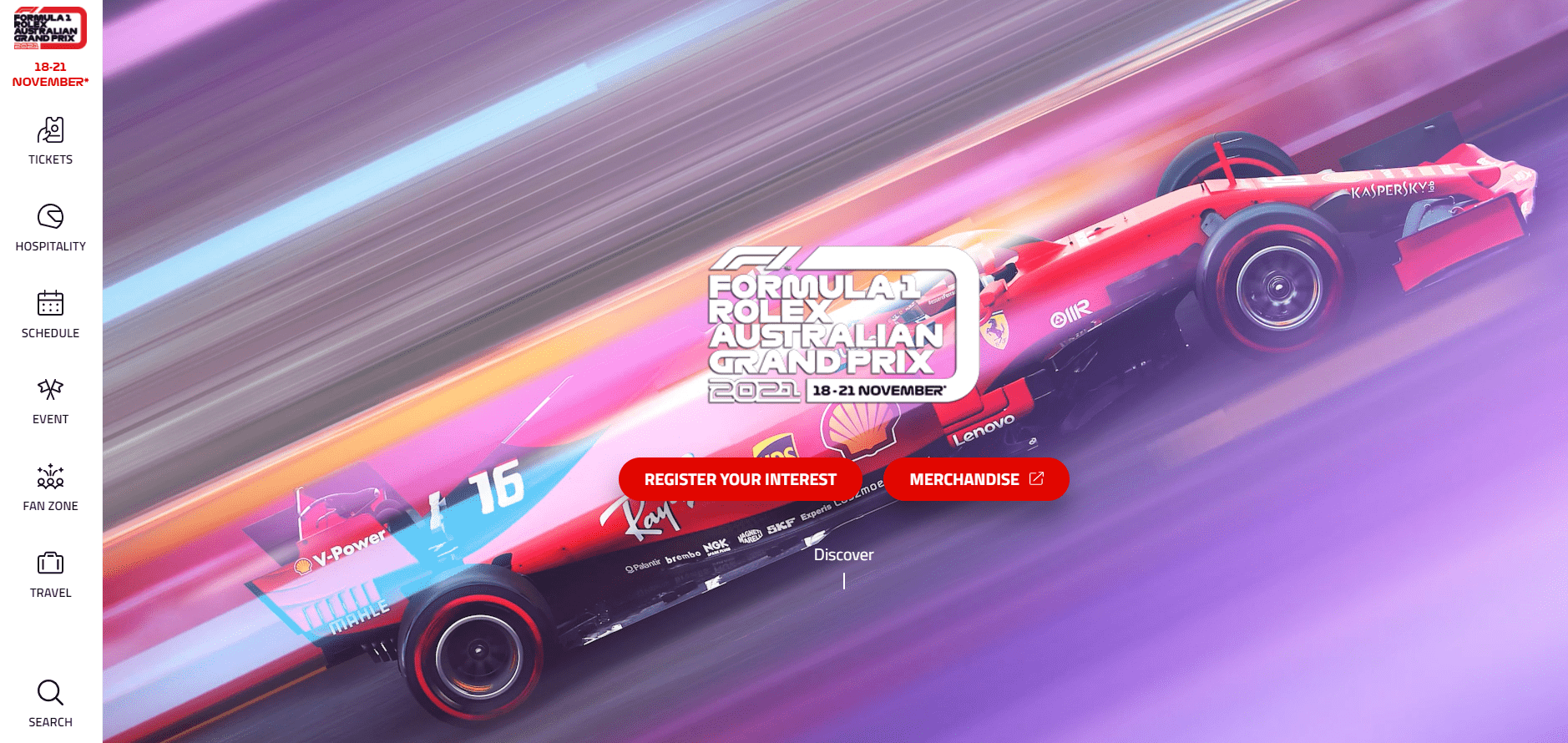 Vertical menu example from Australian Formula 1