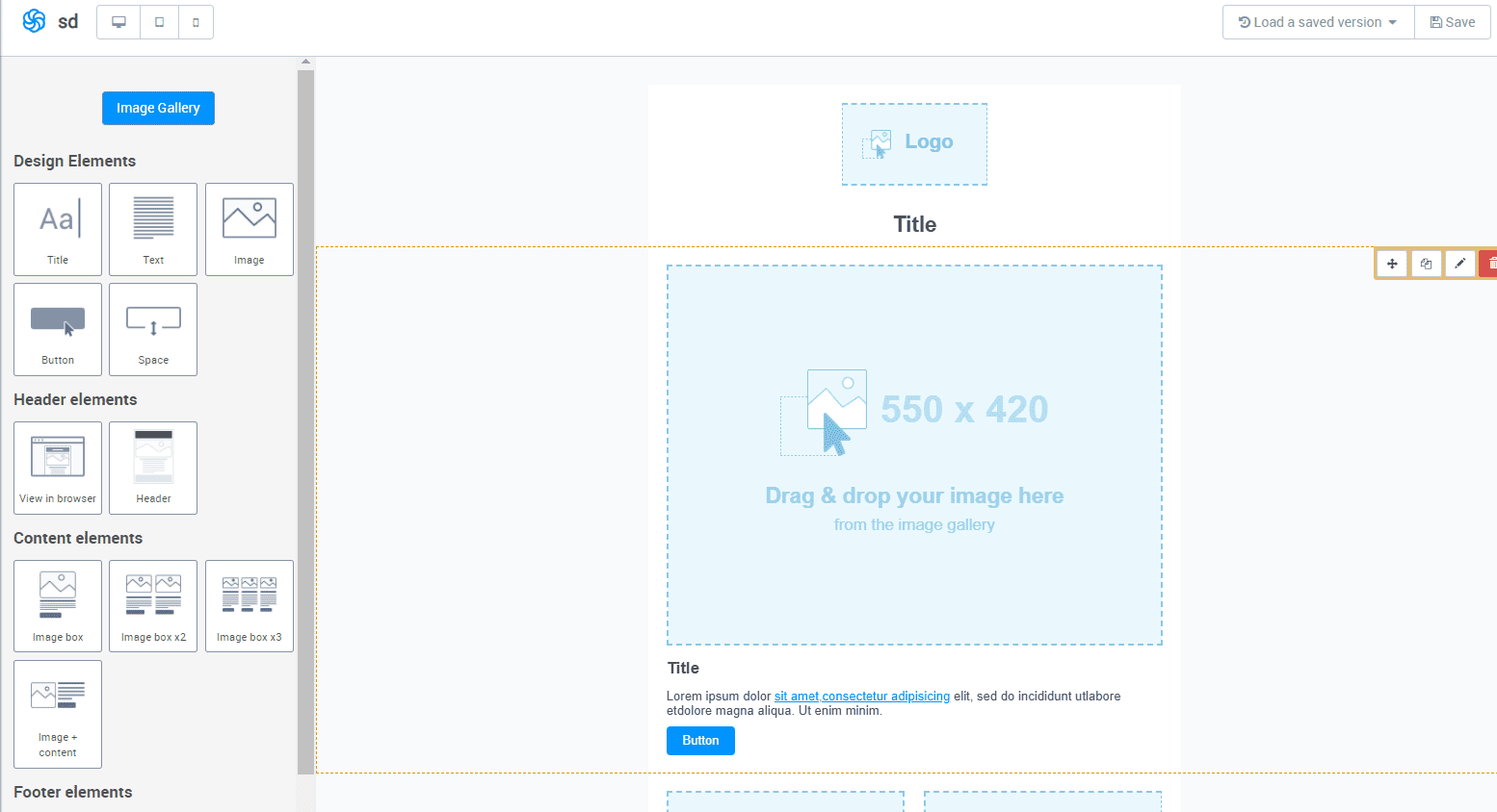Drag and drop email editor