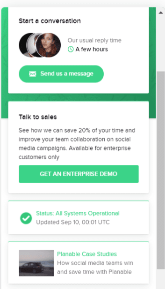 Planable website chatbot